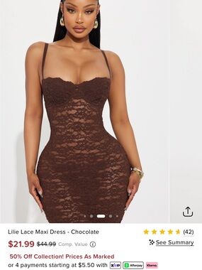 Fashion Nova Chocolate Lace Maxi Dress with Spaghetti Straps
